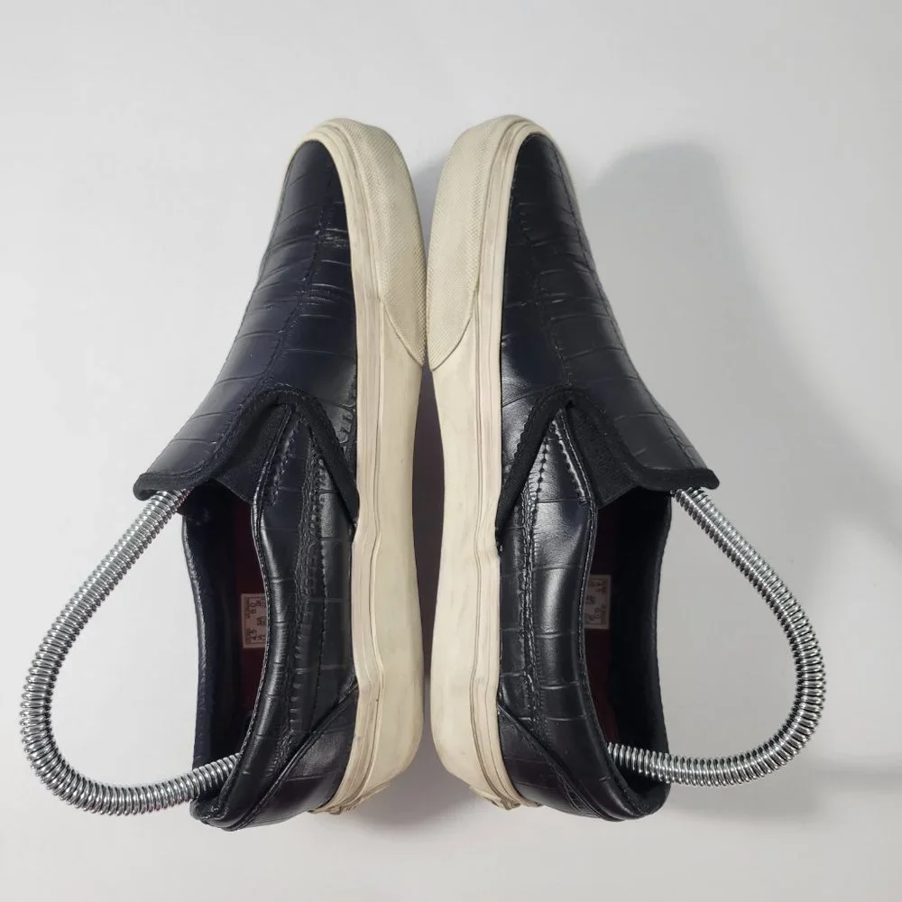 Vans Black Croc Embossed Leather Slip Ons Unisex Women's Size 6, Men's Size 4.5 - Picture 6 of 11